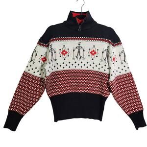 Vintage Nils Ski Sweater Women Large Wool Acrylic Aprés Ski Winter Fairisle Zip